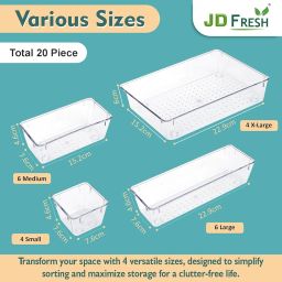 JD FRESH Set of 20 Drawer Organiser/Unbreakable Drawer Organizer/Dressing Table Organizer/Multi-Purpose Storage Boxes/Drawer Divider Tray for Kitchen/Bedroom/Office - (Clear Transparent) image 2