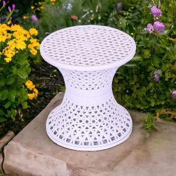 Kuber Industries Seating Stool | Plastic Mesh Damroo Stool | Both Sided Stool for Guestroom | Damroo Style Stool | Stool for Graden | Stool for Balcony | White image 3