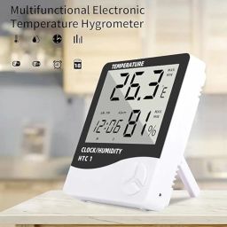 Digital Indoor Temperature and Humidity Meter with Clock, High Precision Hygrometer Thermometer with Alarm, Big LCD Display, Wall Mounted or Desktop for Home Office Use (HTC-1) image 2