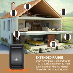 Tukzer Wireless Door Bell, Waterproof Door Bell Chime Kit for Home Office with LED Light Up to 300 Meter Operating Range 38 Ringtones, 1 Receiver and 1 Push Button image 4