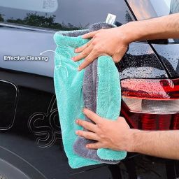 SOFTSPUN Microfiber Cloth for Car 1600 GSM 40x60 cms 1 Pcs Aqua Blue & Grey Twisted Loop Super Absorbent Towel - Edgeless Design with Plush Pile and Lint Free Cloth for Drying and Detailing. image 2