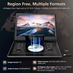 18 inch portable DVD player with 15.6 inch large HD screen, 4-6 hours rechargeable battery, support USB/SD card/TV sync and multiple formats of image 2