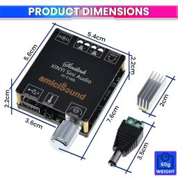 Mini 100W+100W Bluetooth 5.0 Amplifier Board – Dual Channel, Stepless Tuning, AUX Input/Output, DC 5-26V DIY Speakers image 5