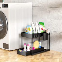 Under Sink Organizer,2 Tier Under Cabinet Organizer Sliding Under Bathroom Sink Organizers and Storage Multi-purpose Tidy Help Under Sink Storage Shelf Kitchen image 5