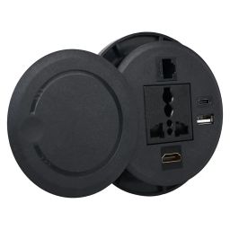 BOXNUBE Office Desk Swivel Round Grommet Socket with 6A Power, USB A, USB C, HDMI & CAT6 LAN Sockets | Round Cable Cubby image 1