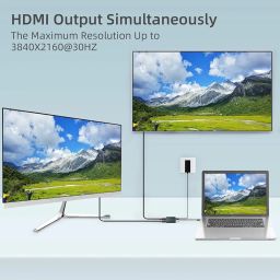 BLACK CROWN USB C to Dual HDMI Adapter 4K 60hz, 4 in 1 Type C to Dual HDMI, USB 3.0 Port, USB C PD Charge Compatible with M-AC OS, Windows, Android, USB C Device (Grey) image 4