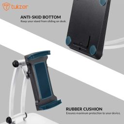 Tukzer Foldable Professional Tablet & Mobile Stand Holder with 360° Swivel & Height/Angle Adjustment| Sturdy & Heavy Metal Base, Solid Structure Cable Clips| for Up to 12 Inch Screen Devices (Grey) image 4