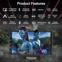 TEXUM TMP-D7 Universal Fit Double Din 7" HD Touch Screen Car Stereo with Bluetooth, Android Auto, and Screen Mirroring. image 2