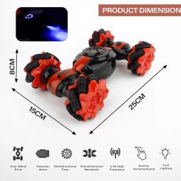 Zest 4 Toyz Remote Control Gesture Sensor Toy, RC Stunt Car 2.4Ghz 4WD Double Sided Rotating Off Road Vehicle 360° Flips with Lights - Red image 2