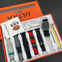 Ultra Smart Watch with 7-in-1 Interchangeable Straps, Digital Display, Orange and Silver image 2
