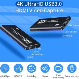 Microware Video Capture Cards, 4K HDMI to USB 3.0 Video Capture Device, 60fps Broadcast Live and Record Video Audio Gaming, Streaming, Teaching, Video (4K USB 3.0 HDMI Video Capture) image 4