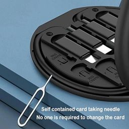 HUMBLE Mini Multi-Functional Fast Charging Data Cable Set for Apple, Android, Type C Charging with Retrieve Card Pin,Round Storage Box,Compact and Portable USB Data Cable Storage Box-Black image 2
