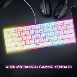 Ant Esports MK1200 Mini 60% Wired Mechanical Gaming Keyboard – Red Switch, Rainbow Backlit, 61 Keys, Anti-Ghosting, USB, Compact TKL – Compatible with Windows, macOS, PS5, Xbox, Laptop & PC (White) image 1