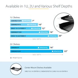 StarTech.com 1U Vented Server Rack Mount Shelf - 10in Deep Steel Universal Cantilever Tray for 19" AV & Network Equipment Rack - 44lbs (CABSHELFV1U), 10" Depth image 3