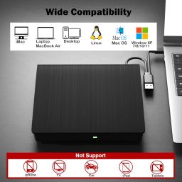 External Bluray DVD Drive,Portable 3D Bluray External DVD Drive with USB 3.0 and Type-C Dual Port, External Blu Ray Player Suitable for Windows XP/7/8/10/11 MacOS for PC Mac image 3
