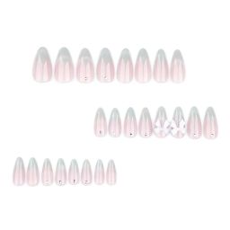 24 Reusable Artificial Fake Nail Set |Base Peach colour with Silver White Bow Design Glossy Nails | Lightweight & Long Lasting| Quick Fix For Festivals & Special Occasions image 3