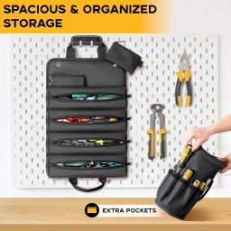 MTROYALDIA Heavy Duty Roll-Up Tool Bag with 2 Detachable Zipper Pouches, Compact and Portable Large Capacity Tool Storage, Versatile Tool Organizer for Mechanics, Electricians, and DIY Enthusiasts image 2