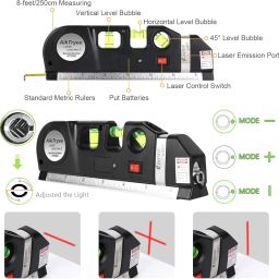 SHREE VALLV Laser Level Tools, Multipurpose Line Laser Leveler Tool Cross Line Lasers With 8FT/2.5M Standard Measure Tape and Metric Rulers for Hanging Pictures Tile Walls. image 3