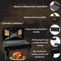 NE GRILLS - Traveler Charcoal barbeque grill set, Foldable briefcase style charcoal grill, Barbecue grill set for home use tandoor for home and picnic use with 8 skewers,1ss grill (Made in INDIA) image 3