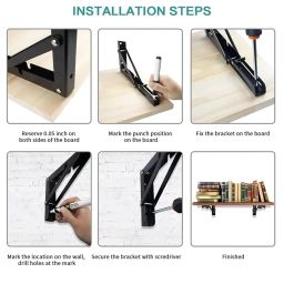 GLUN® Folding Shelf Brackets, 14 Inch Black Colour Heavy Duty Metal Collapsible Shelf Bracket for Bench, Table, Shelf Hinge, & Wall Mounted, Space Saving DIY Bracket image 5
