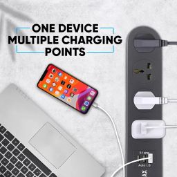 Extension Cord with USB Port - 10A 220V-50/60Hz [4 Socket Outlet with 3 USB Port] [Fire Flame Proof] [USB Charging Port][3 Meter Cord] Multi Plug Power Strip Extension Board- Dark Grey image 4
