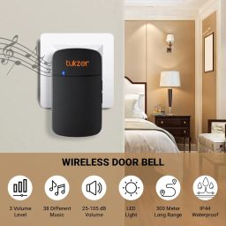 Tukzer Wireless Door Bell, Waterproof Door Bell Chime Kit for Home Office with LED Light Up to 300 Meter Operating Range 38 Ringtones, 1 Receiver and 1 Push Button image 1