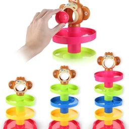 VGRASSP Rolling and Swirling Ramp Toy for Baby and Toddlers | 5 Layer Ball Drop Tower with 3 Colorful Plastic Rattle Balls | Stack-Drop-Roll Fun Toy - Color As Per Stock image 5