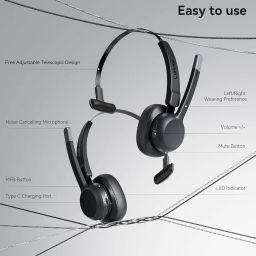 LEVN Trucker Bluetooth Headset with Noise Cancelling Microphone & Mute Button, Multipoint for Work from Home/Cell Phone/Computer/Zoom/Teams/Truck Driver image 4