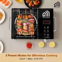 DIZIHOMES Premium 2200-watt Radiant Infrared Cooktop with Grill Stand | 3 Preset Functions | Digital Display | Timer Control | Over Heating Protection | Suitable for all Utensils | 1 Year Warranty image 2