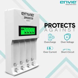 ENVIE® (ECR-011) Speedster Fast Charger for AA & AAA Rechargeable Batteries with LCD Display Indicator & Auto Cut Charging - Charges 4 Batteries at a Time image 1