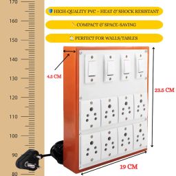 Hi-PLASST PINS N PLUGS 230 Volts 4+8 Extension Board - 8 Plug Point Power Strip Universal Multi Plug Indian Socket with 4 Meter Power Cord for Home, Office, Workshop - Brown image 2