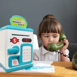 VGRASSP Money Safe Piggy Bank Toy for Kids and Adults - Gullak Money Safe with Number Password and Touch Sensor - Money Saving Mini ATM Toy with Lights and Sound (Multicolor) image 4