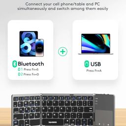 Samsers Ruhza Foldable Bluetooth Keyboard With Touchpad Portable Wireless Keyboard With Stand Holder, Rechargeable Full Size Ultra Slim Pocket Keyboard For Android Windows Ios Tablet & Laptop-Gray image 1