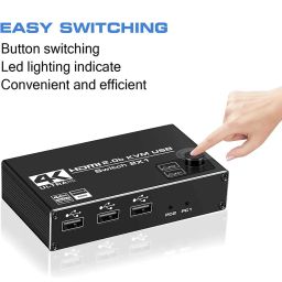 Tobo HDMI KVM Switch, 4K@60Hz USB Switch 2x1 HDMI2.0 Ports + 3X USB KVM Ports, Share 2 Computers to one Monitor, Support Wireless Keyboard and Mouse, USB Disk, Printer, USB Camera,etc. TD-880H image 4