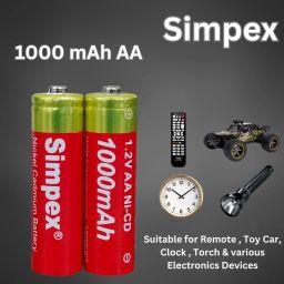 Simpex Quick Rechargeable 1000mAh AA Ni-CD Batteries Low Self Discharge Rechargeable Battery Upto 1000 Times for Toys Torch Clock Smart Lock Flash Gun (Pack of 4) image 3