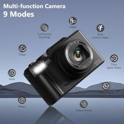 4K UHD 64MP Digital Camera with 3 Inch 180° Rotation Flip Screen, 18X Digital Zoom, Autofocus, Self Timer; Compact Camera for Photography, Webcam, YouTube Vlogging (Black) image 4