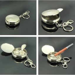 Mini Pocket Ashtray, Portable, Travel Size Stainless Steel With Keychain, Cigarette Snuffer Vehicle Cigarette Holder with Push Button Open Function, Modern Mini Ash Box Outdoor Indoor Use (1pc) image 1