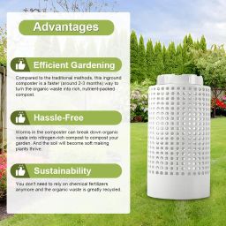 HASTHIP® In-ground Worm Farm Composter Buried Mesh Hole Compost Bin with Lid PVC Worm Tower Easy Composting Tool for Garden, Backyard, 160x260mm image 4