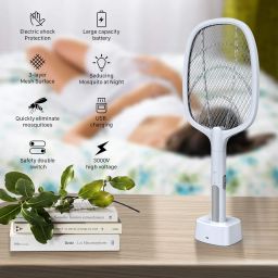 imirror Bug Zapper, Mosquito Killer Mosquitoes Trap Lamp & Racket 2 in 1, USB Rechargeable Electric Fly Swatter for Home and Outdoor Powerful Grid 3-Layer Safety Mesh Safe to Touch image 5