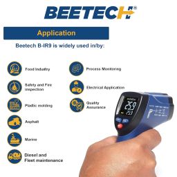 BEETECH Industrial Infrared Thermometer -50°C TO 1050°C with circular laser technology, emissivity adjustable, multicolor display, fast response and backlight LCD display image 5