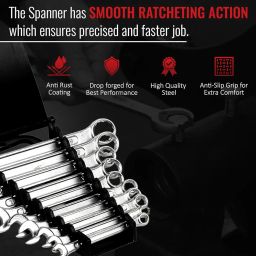 SPARTAN Carbon Steel Combination Spanner Set/Wrench Set/Tool Kit Multipurpose Home Use and Professional Spanners, Corrosion Resistant Chrome Plating Open Jaw and Ring Spanners (Silver, Set of 10) image 4
