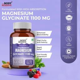 Magnesium Glycinate Supplement - 120 Veg Tablets, 1100mg Per Serving, High Absorption Chelated Form - Muscle & Nerve Health, Relaxation for Men & Women image 1