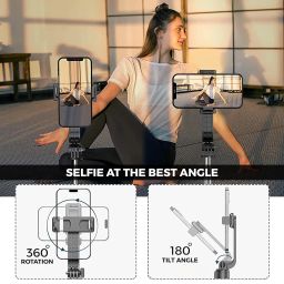 WeCool S6 Reinforced Bluetooth Selfie Stick with Tripod Stand, 45inc/ 130cm Long Selfie Stick with 6-Section Stable Base, Detachable Mobile Holder, Compatible with Mobile/GoPro for Video & Photoshoot image 2