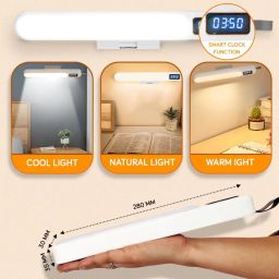 Dravina LED Desk Lamp with Digital Clock, 3 Colour Changing Rechargeable Study Table Lamp with Magnetic Attachment & Leather Strap for Hanging| Ideal for Home & Office (Remote Control Feature) White image 3