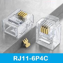 TECH-X Pack of 150 Telephone Plug 4 Pin RJ11 6P4C Modular Plug Telephone Phone Connector Crystal Head Plug Network Connector,Four-core Cable RJ 11 Plug(6/2, Telephone Cord Connector Adapter Crimp) image 1