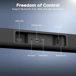 Tribit Soundbar Speaker S1 with Wired Subwoofer for Deep Bass(200W), 2.1 Channel TV Home Theatre, Bt v5.3, LED Display, Multiple Connectivity and 4 EQ Modes, Bass & Treble Control & Remote Control image 4