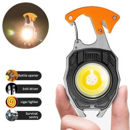 HUBTURE 800 Lumens Rechargeable Keychain LED Flashlight – 7 Mode COB Light with Lighter, Whistle, Bottle Opener, Magnet Base – Mini Multi-Tool for Outdoor, Emergency, Camping & Hiking image 1
