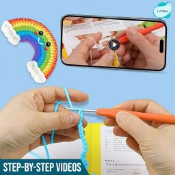 LitVibes DIY Crochet Kits Beginners Art & Craft Set Crochet Needles, Tools & Accessories, with Step-by-Step Tutorial Video, DIY Birthday Return Gift Easy to Learn Knitting Activity - Rainbow Design image 4