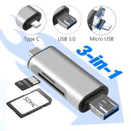 CARE CASE® Type C+ Micro USB+USB 3.0 in 1 OTG Card Reader USB Type-C SD/Micro CD Card Reader USB2.0 Micro USB Connecter for Digital Cameras and Mac Book Laptop Android Phones Universal image 1
