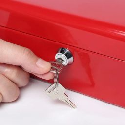 Decaller Large Cantilever Money Box, Cash Box with Key Lock - 5 Compartments & 4 Spring-Loaded Clips for Bills, 11 4/5" x 9 2/5" x 3 1/2" Red image 4